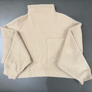 OAK + FORT Cream/Tan Mock Neck Long Sleeve Sweater - Size Small